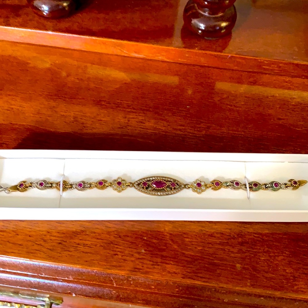 Vintage Sterling silver bracelet with Ruby and cubic zirconia.